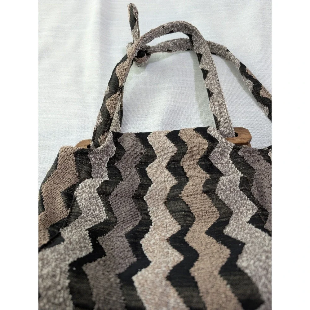 Vintage Tapestry Handbag Wooden Handles Small Boho Purse Lined W/Pockets‎ Retro